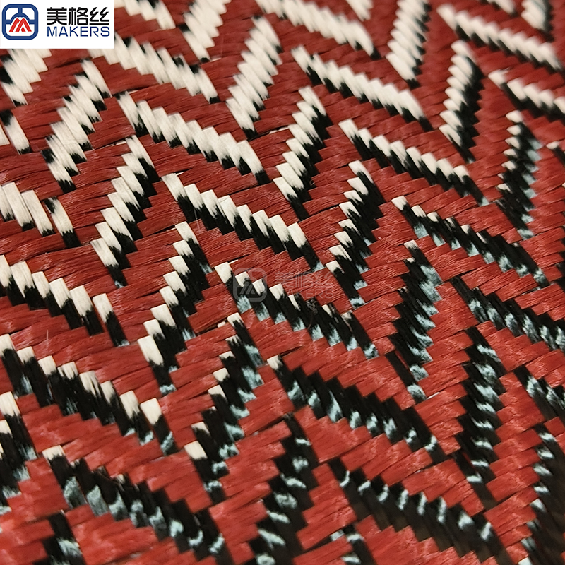 3k 240gsm wicker pattern jacquard carbon fiber/kevlar hybrid fabric in red