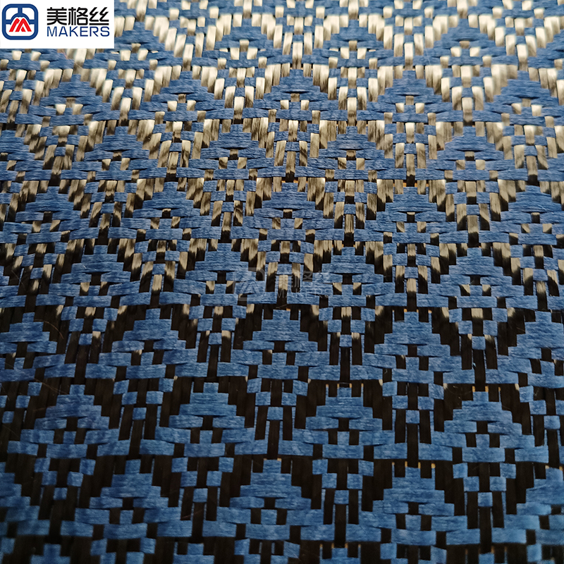 3k 240gsm stamen pattern blue carbon fiber fabric jacquard carbon fiber cloth aramid kelvar hybrid unique woven pattern