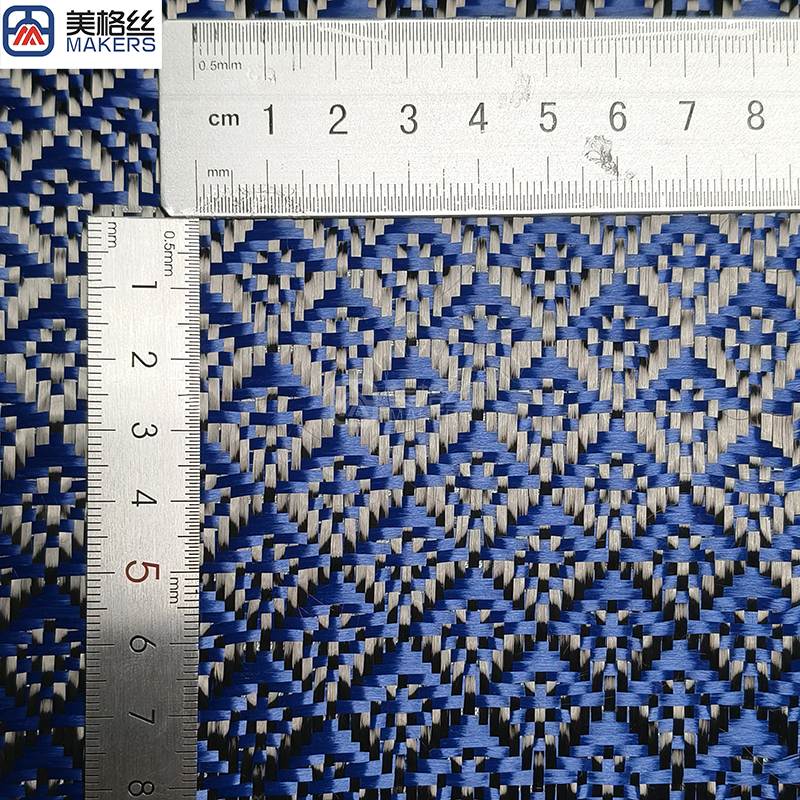 3k 240gsm stamen pattern blue carbon fiber fabric jacquard carbon fiber cloth aramid kelvar hybrid unique woven pattern