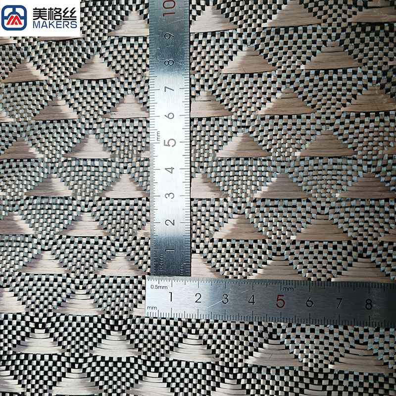 3K 240gsm golden triangle pattern jacquard carbon fiber fabric kevlar hybrid cloth unique pattern phone case