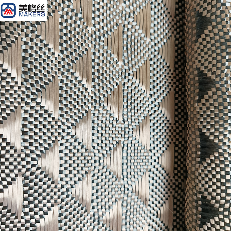3K 240gsm golden triangle pattern jacquard carbon fiber fabric kevlar hybrid cloth unique pattern phone case
