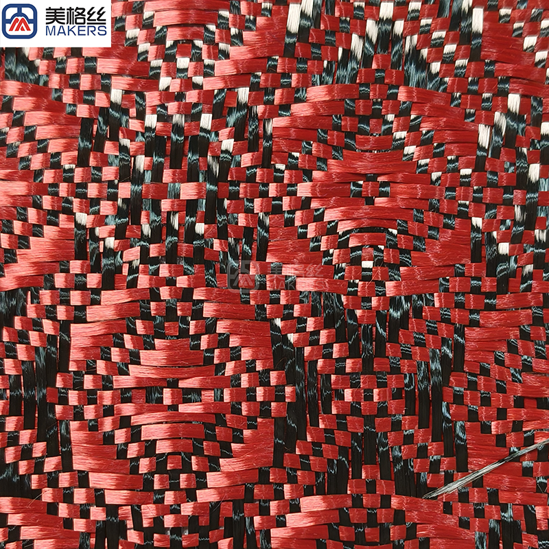 3k 240gsm rose pattern jacquard carbon fiber/kevlar hybrid fabric in red