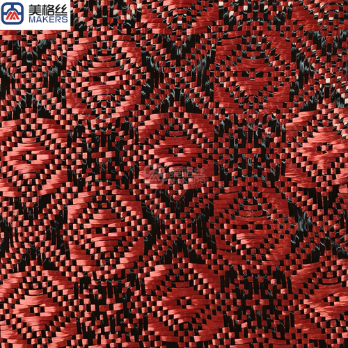 3k 240gsm rose pattern jacquard carbon fiber/kevlar hybrid fabric in red