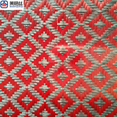 3k 240gsm hydrant pattern jacquard carbon fiber/kevlar hybrid fabric in red