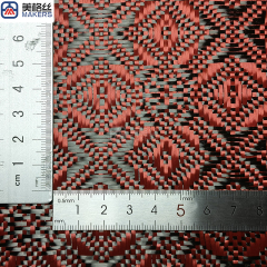 3k 240gsm rose pattern jacquard carbon fiber/kevlar hybrid fabric in red