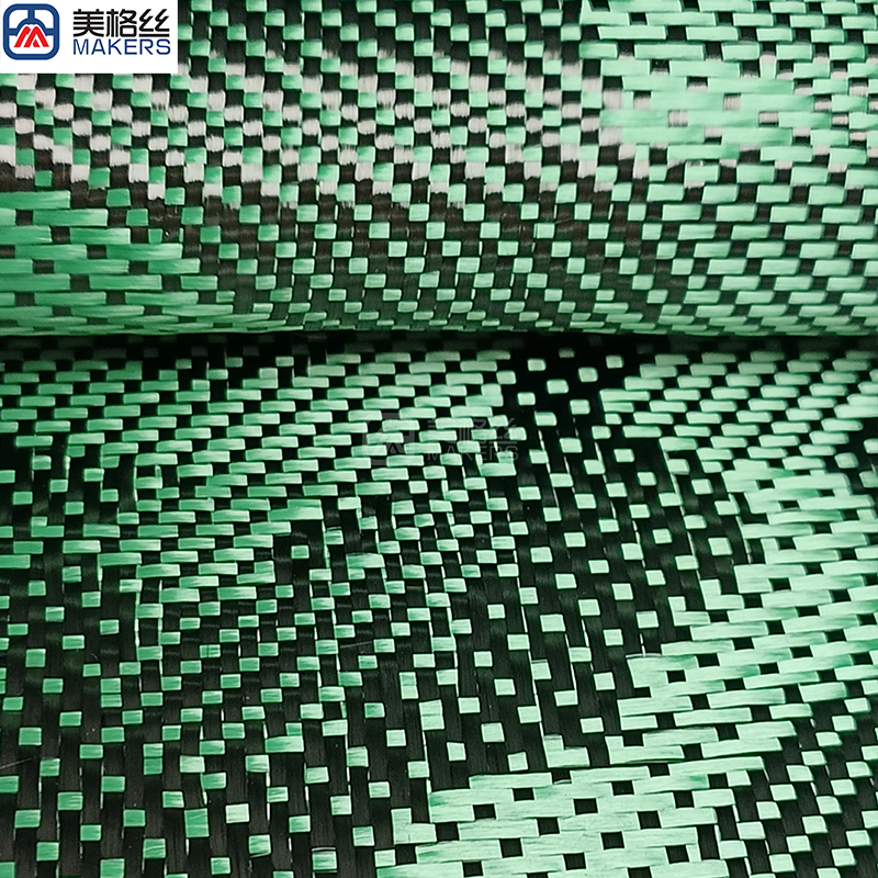 3k 240gsm camouflage pattern jacquard carbon fiber/kevlar hybrid fabric in green