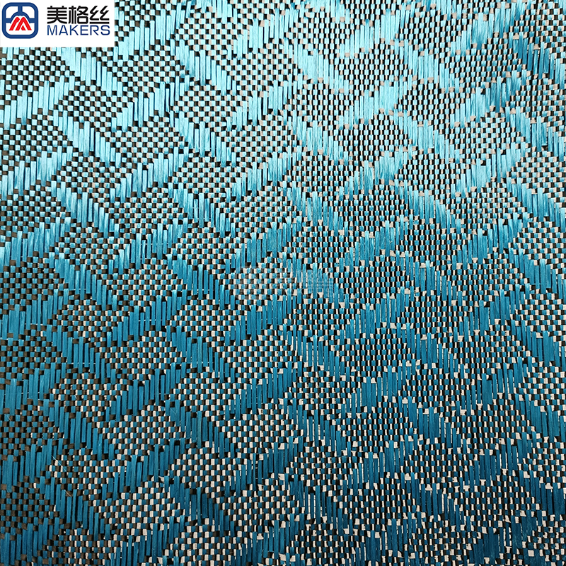 high performance 3k 240gsm hammer pattern blue carbon fiber fabric jacquard carbon fibre cloth roll unique pattern
