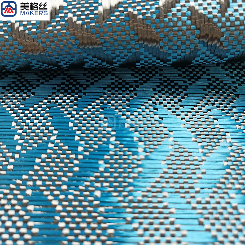 high performance 3k 240gsm hammer pattern blue carbon fiber fabric jacquard carbon fibre cloth roll unique pattern