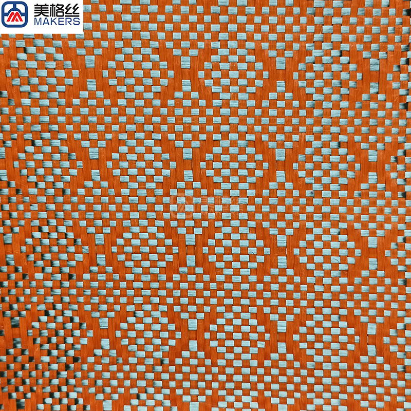 flexible 3k 240gsm X pattern orange jacquard carbon fiber/aramid kevlar hybrid woven fabric