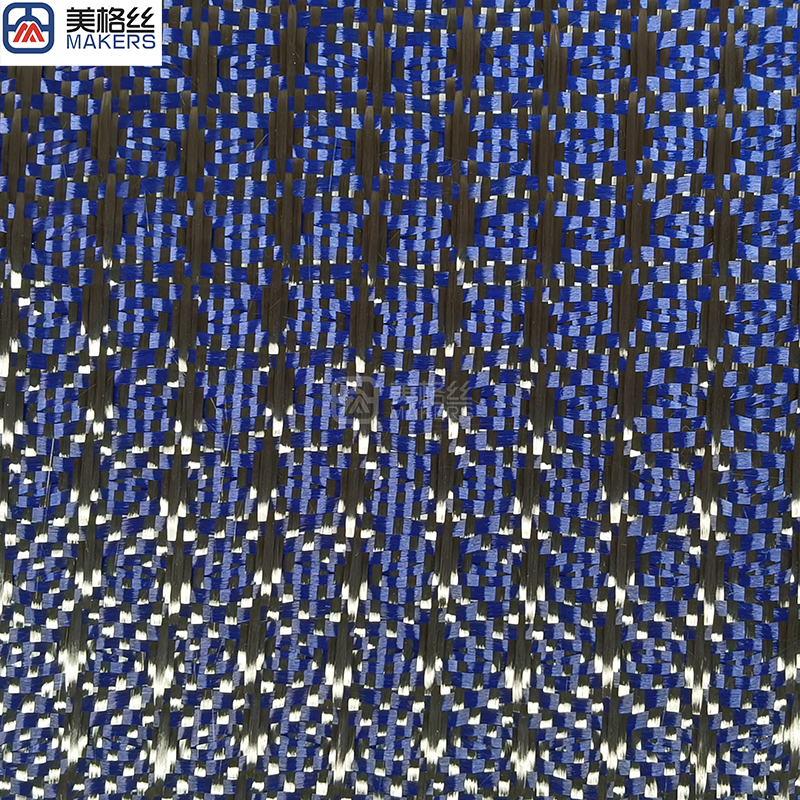 flexible 3k 240gsm real Rolls-Royce pattern blue jacquard carbon fiber/aramid kevlar hybrid woven fabric