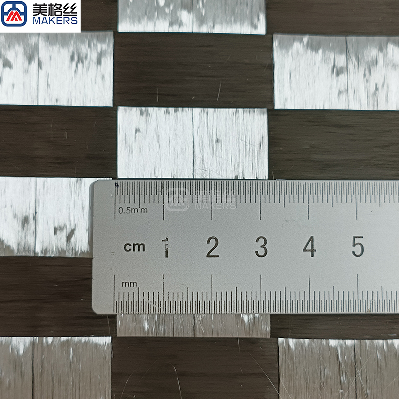 200gsm rectangle black/silver eletroplated hybrid spread tow carbon fiber fabric