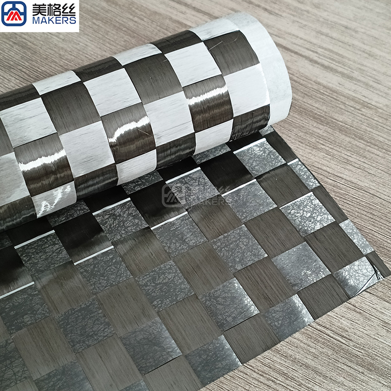 New launch low weight 100gsm plain | 16x16 black/silver eletroplated hybrid spread tow carbon fiber fabric