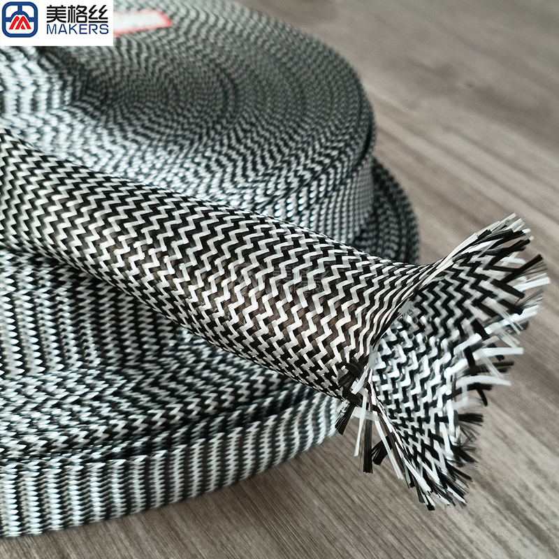 30mm 3K Carbon Fiber Fiberglass Hybrid Braided Sleeve Expandable