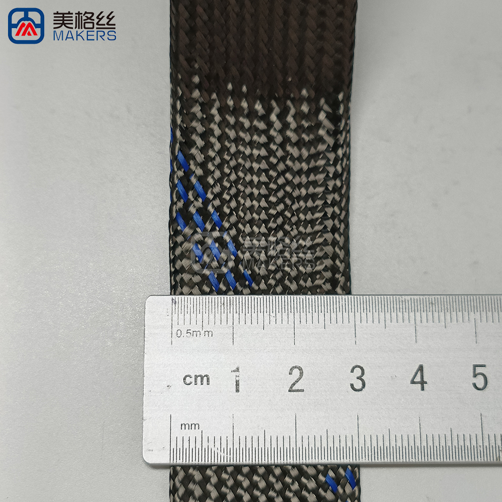 30mm black/three blue stripes Carbon Fiber Braided Sleeve Expandable