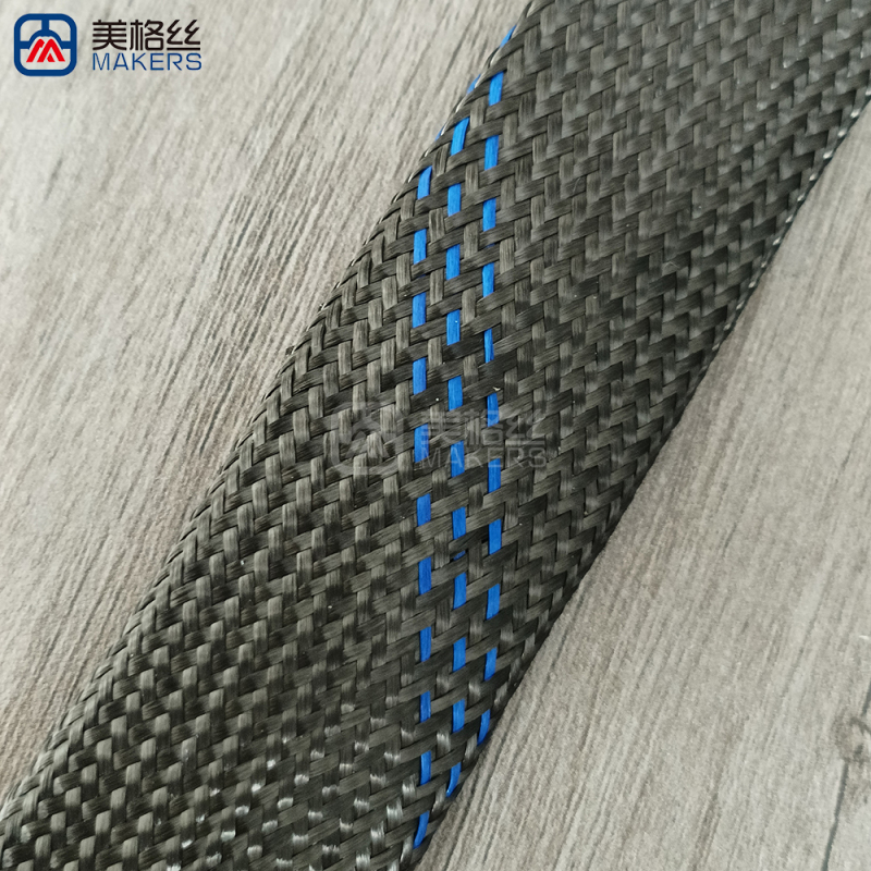 30mm black/three blue stripes Carbon Fiber Braided Sleeve Expandable