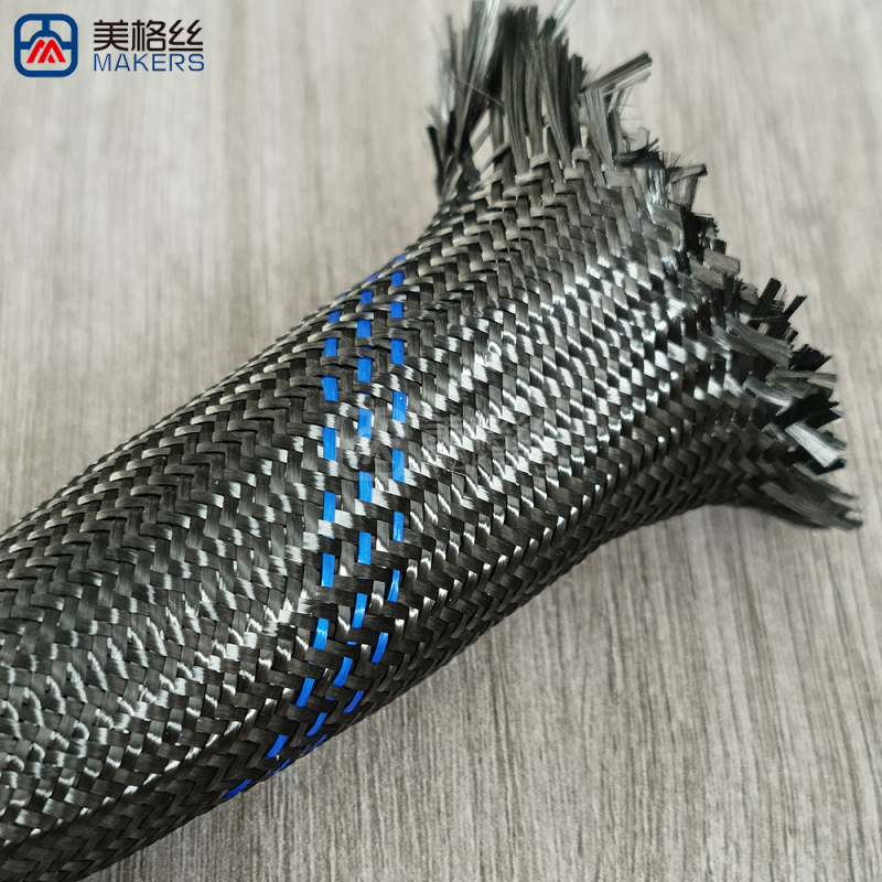 30mm black/three blue stripes Carbon Fiber Braided Sleeve Expandable