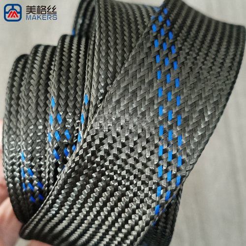 30mm black/three blue stripes Carbon Fiber Braided Sleeve Expandable
