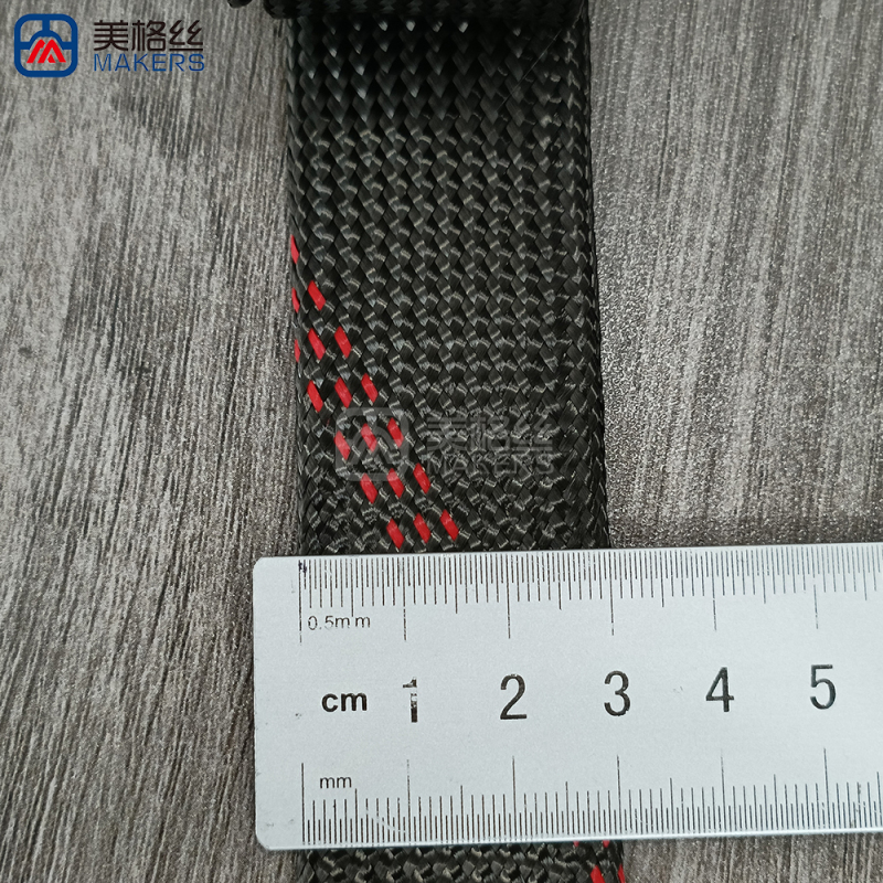 30mm black/three red stripes Carbon Fiber Braided Sleeve Expandable