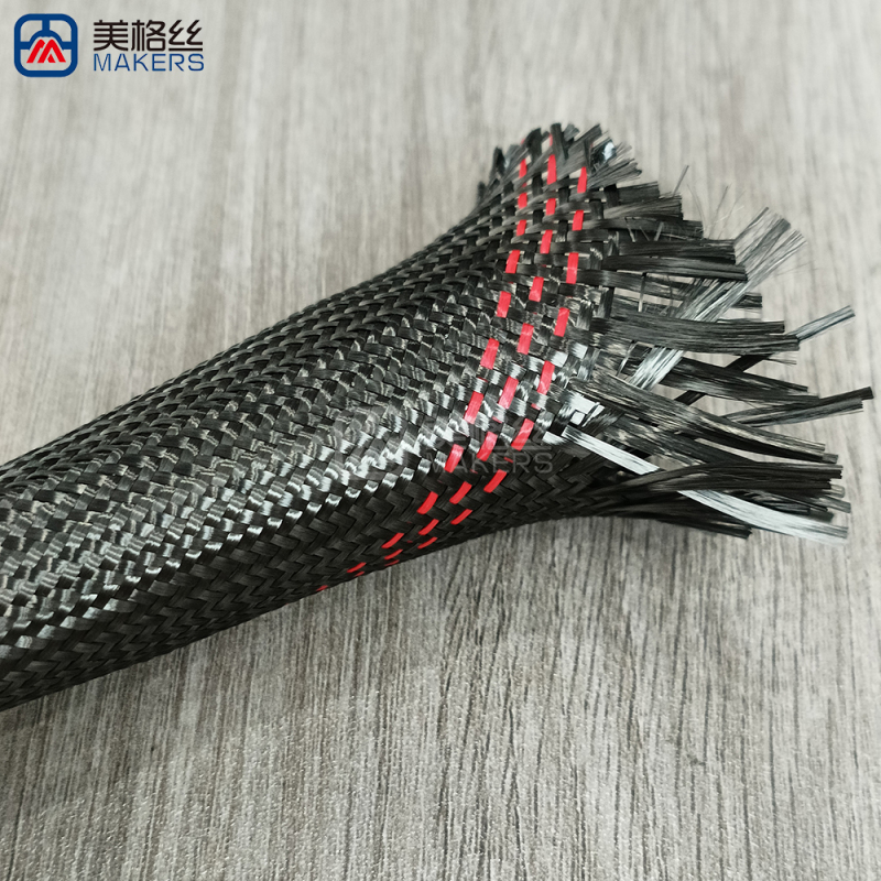 30mm black/three red stripes Carbon Fiber Braided Sleeve Expandable