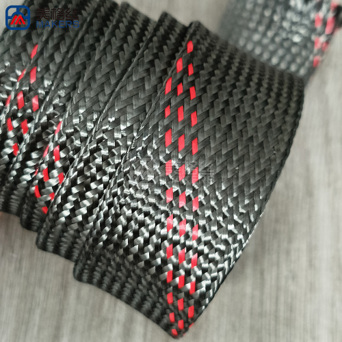 30mm black/three red stripes Carbon Fiber Braided Sleeve Expandable