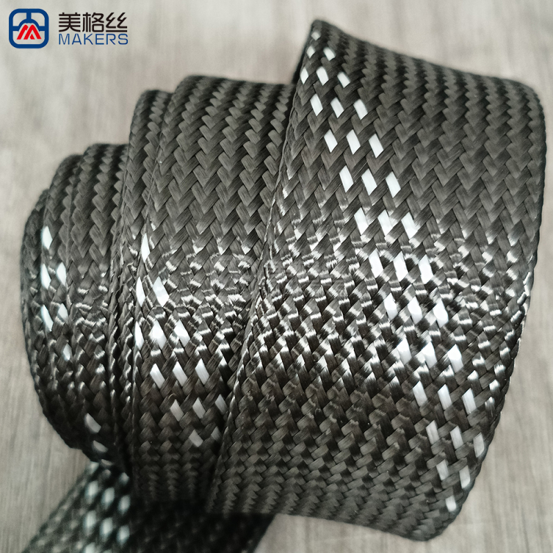30mm black/three white stripes Carbon Fiber Braided Sleeve Expandable