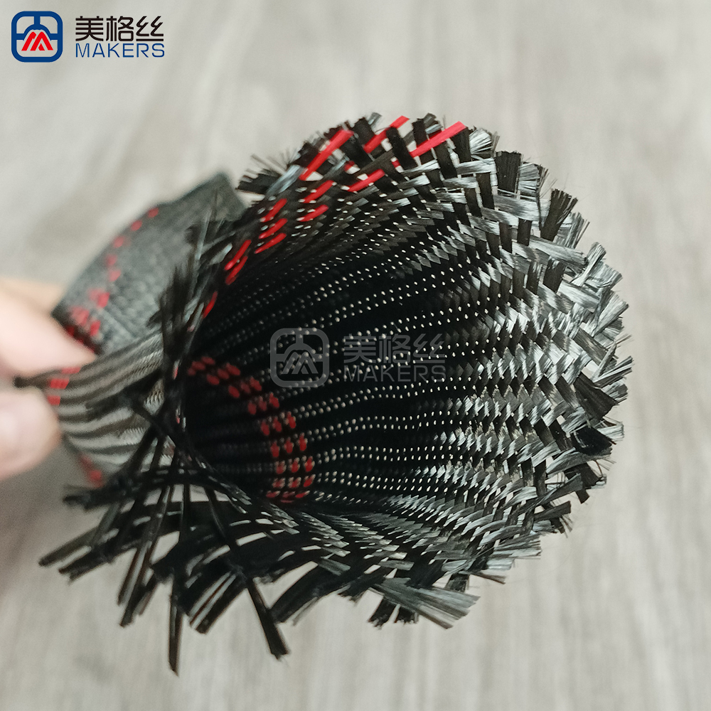 30mm black/three red stripes Carbon Fiber Braided Sleeve Expandable