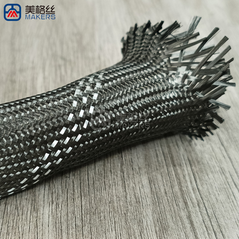 30mm black/three white stripes Carbon Fiber Braided Sleeve Expandable