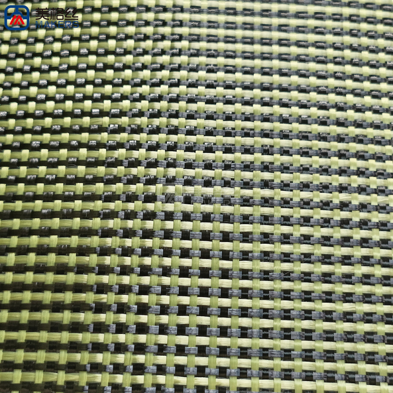 3K 150gsm 1+1 plain weave yellow/black carbon fiber/aramid hybrid fabric