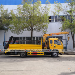 Dongfeng 5 tons flatbed truck with 3.2 ton crane