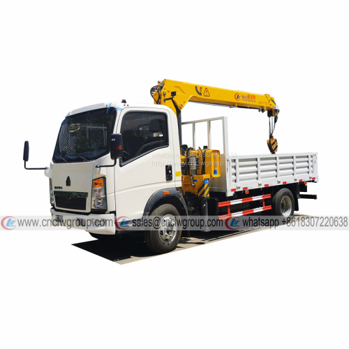 HOWO 4x2 boom truck mounted 3.2 ton crane telescopic hydraulic boom crane truck for sale