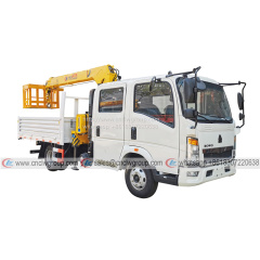 HOWO Double Cabin 3.2 ton Boom Truck with Man Basket 6 Wheeler 4x2 Telescopic Extension Truck mounted Crane and Working Bucket