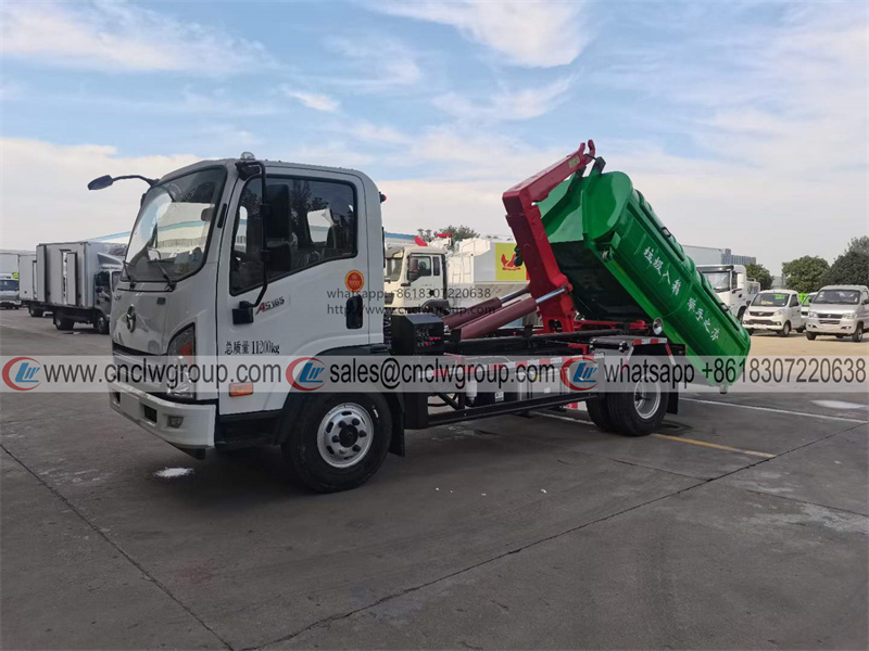 Dayun 4x2 5 ton hooklift waste bin carrier garbage box skiper hook lift garbage truck for sale