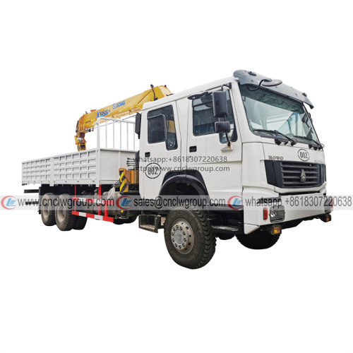 Sinotruk HOWO 6x6 Double Cabin Boom Truck mounted XCMG 8 ton Crane dropside lorry for sale