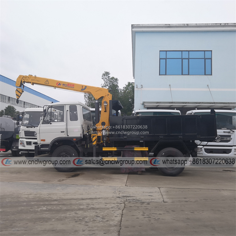 Dongfeng 145 6 wheeler dump truck mounted with boom crane 5 ton crane dump truck