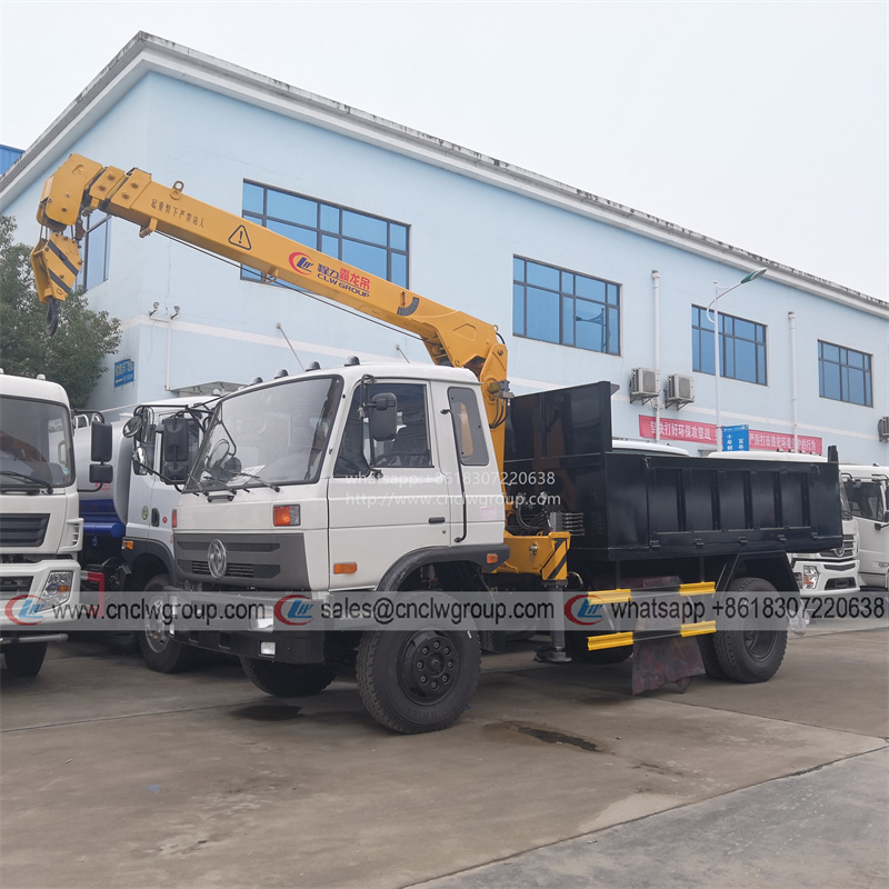 Dongfeng 145 6 wheeler dump truck mounted with boom crane 5 ton crane dump truck
