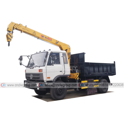 Dongfeng 145 6 wheeler dump truck mounted with boom crane 5 ton crane dump truck