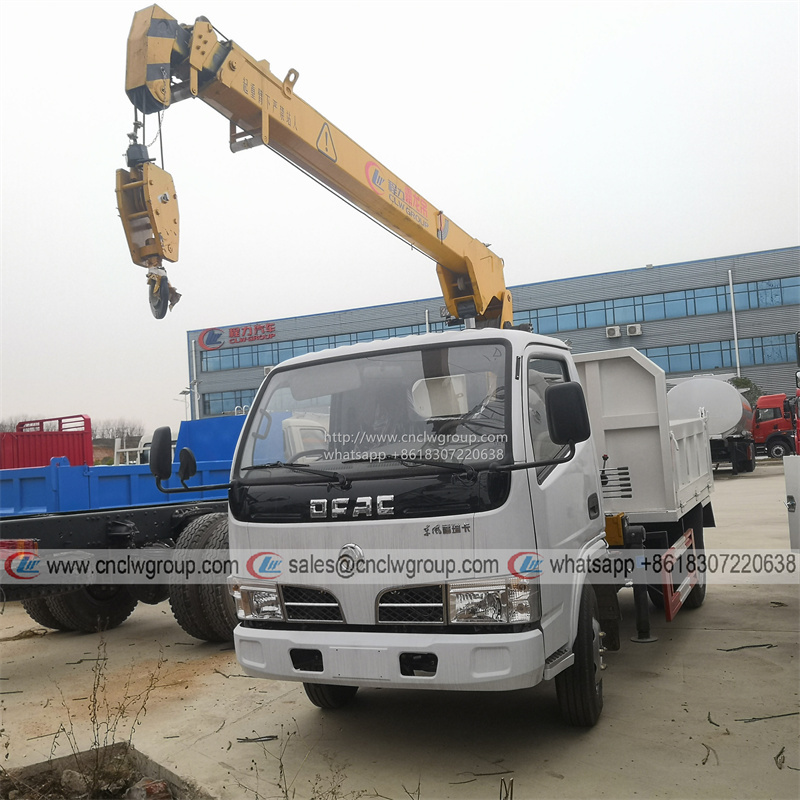 DFAC light duty dumper boom mini truck with 2 ton crane tipper mounted hydraulic crane