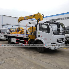 Dongfeng 4t 5 ton car rescue wrecker truck with XCMG 4 ton crane flatbed tow truck