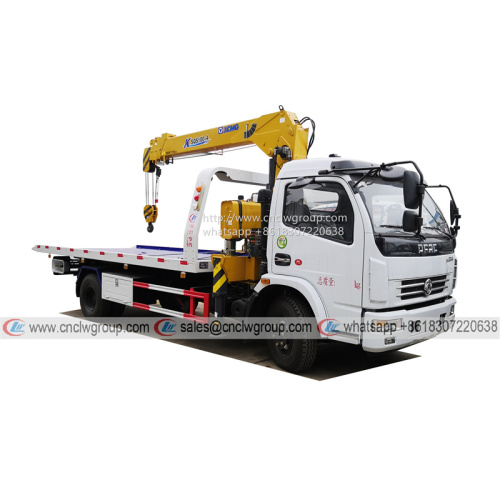Dongfeng 4t 5 ton car rescue wrecker truck with XCMG 4 ton crane flatbed tow truck
