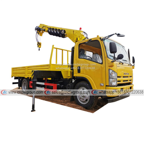 ISUZU NPR/700P boom truck mounted hydraulic auger drilling rig for electric poles