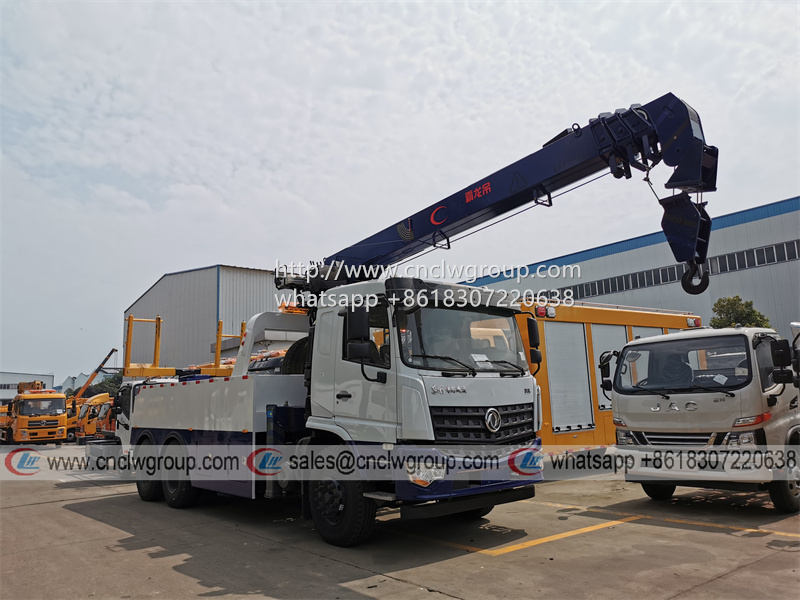 Dongfeng 6x4 heavy duty 20 ton wrecker tow truck with crane 10 ton telescopic arm boom