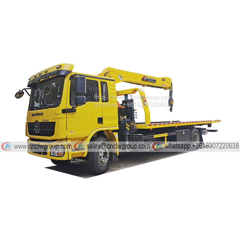 SHACMAN L3000 8 ton wrecker tow truck installed 6.3 ton crane