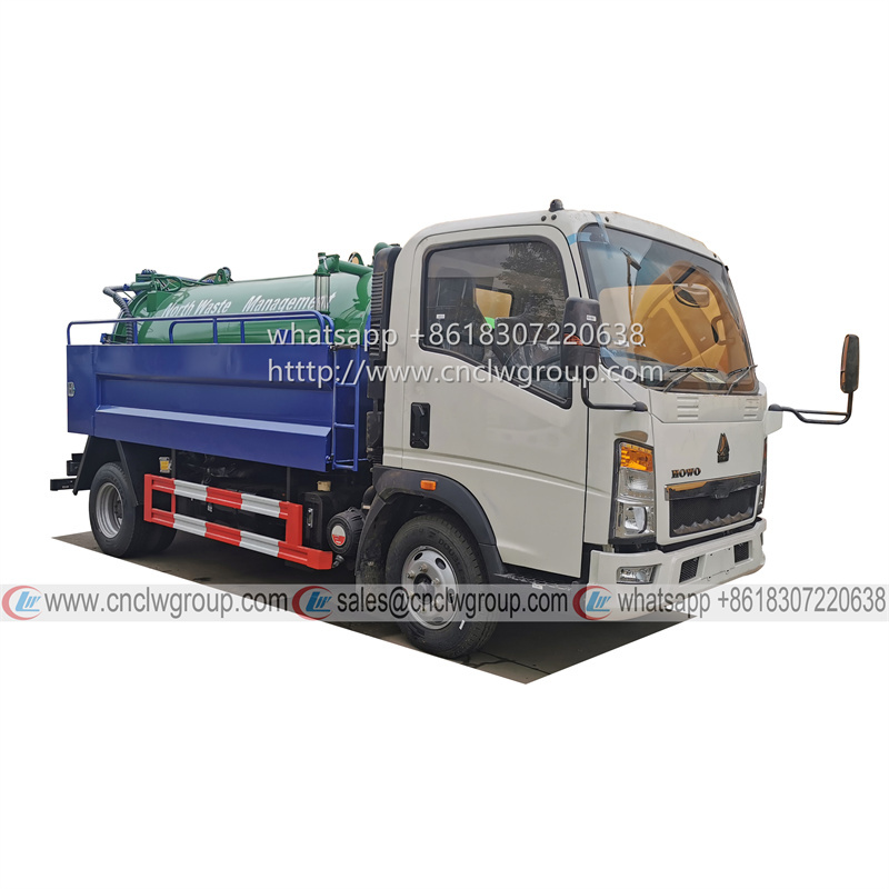 HOWO 5.5m3 high pressure cleaning drainage vacuum suction truck