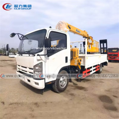 ISUZU FRR flatbed truck mounted 4t crane and working basket