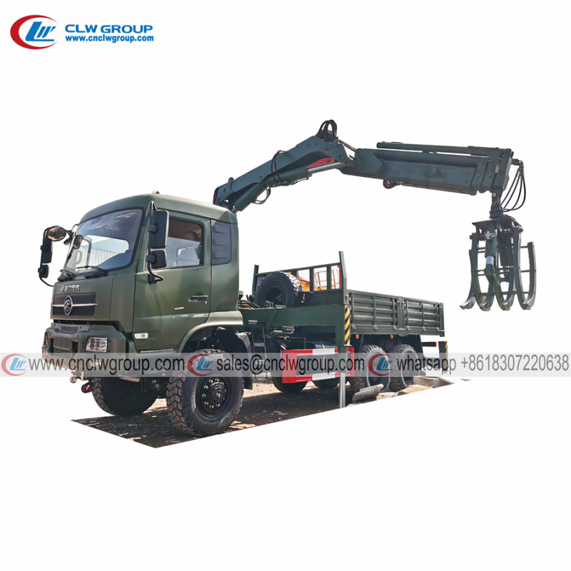 CLW Dongfeng 6x6 off road grabber crane truck for log wood