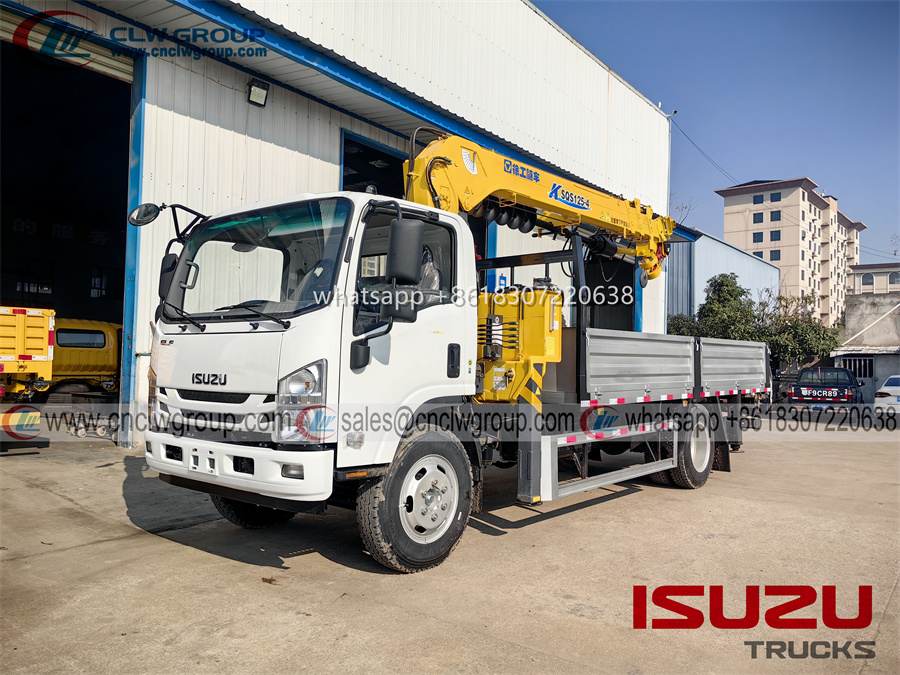 ISUZU FRR npr 5 ton auger drill boom crane truck with a lift boom crane truck crane