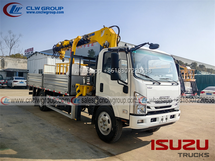 ISUZU FRR npr 5 ton auger drill boom crane truck with a lift boom crane truck crane