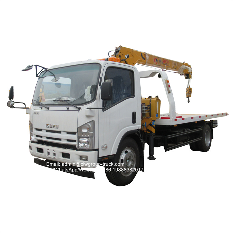 Isuzu 190hp flatbed tow truck mounted crane