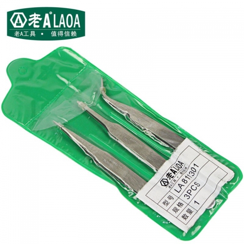 LAOA 3 in 1 Stainless Steel Tweezers Point and Curved Shape Repair Tools For Watch Iphone