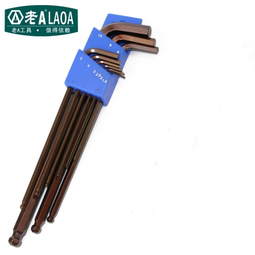 LAOA Industrial Grade S2 Material 9pcs Prolong Magnetic Ball Hex Wrench Set